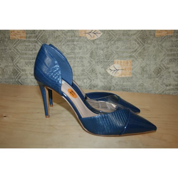 Aldo Blue Faux Croc Patent Leather D'Orsay Pumps 11 M - Picture 1 of 5